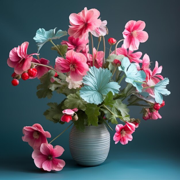 Teal und Pink Geranium Arrangement mit 3D-Effekt