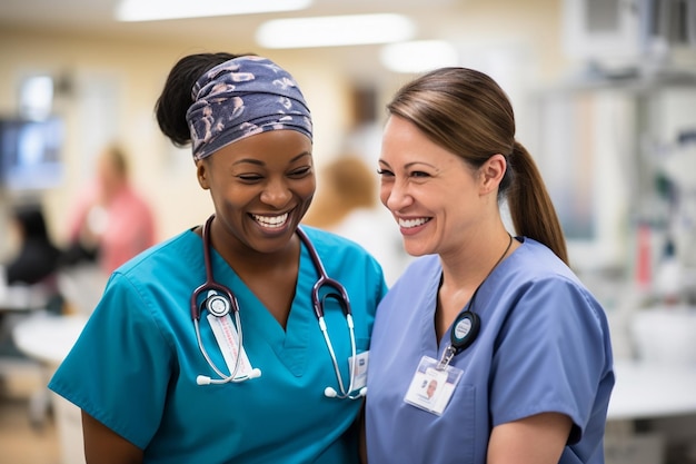 Team von Krankenschwestern unterschiedlicher ethnischer Zugehörigkeit im Krankenhaus