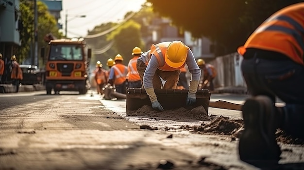 Teamarbeit beim Straßenbau