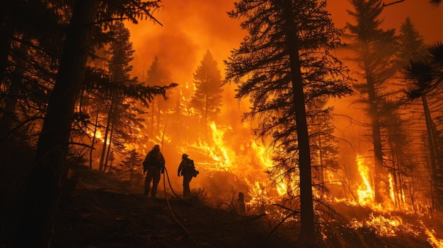 Teamarbeit der Feuerwehrleute bei der Waldbeseitigung von Baumbränden im Reservat
