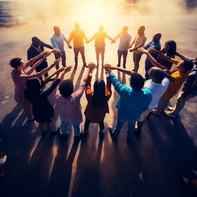 Foto teamarbeit konzept menschen, die sich freundlich an die hand halten