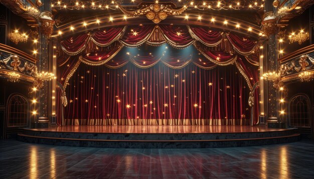 Foto un teatro con cortinas rojas y adornos dorados