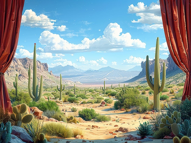 Teatro de ilustración artística conceptual del paisaje natural del desierto árido