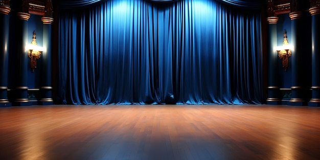 Teatro realista Cortinas dramáticas azuis destaque na ilustração de modelo de cortina clássica teatral de palco Palco com cortinas azuis