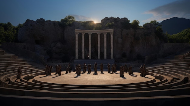 Foto teatro de rompecabezas interactivo anfiteatro griego involucra a todos en acertijos