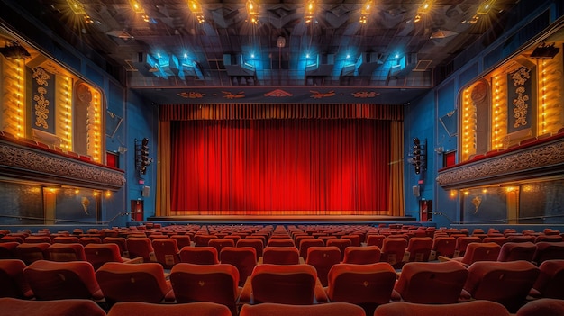 Teatro vacío con cortina roja