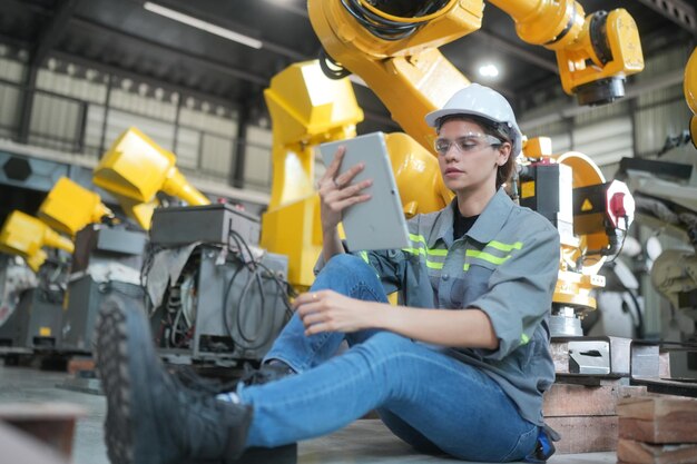 Tech-Branche, Business-Branche, Technologieleute und Tech-Ingenieure, die in der Fabrik arbeiten