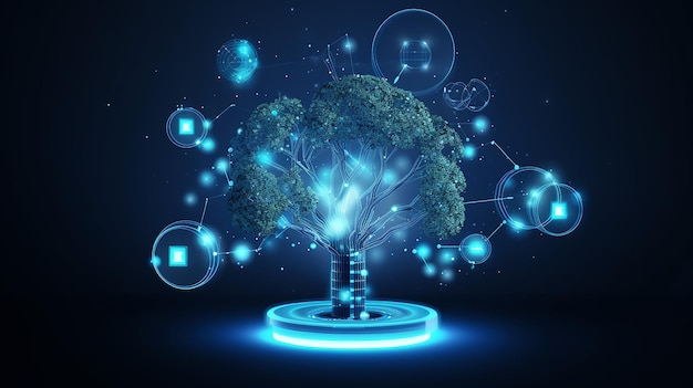Tech Tree abstrakte Datentechnologie und Datenwissenschaft 3D-Vektor