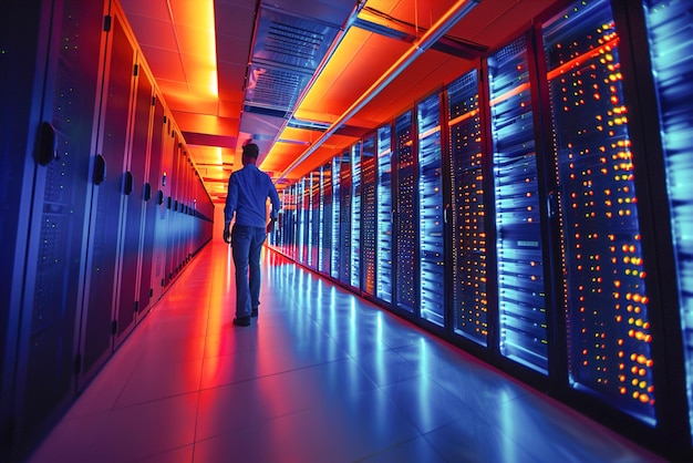 Techniker lösen Probleme mit Cloud-Servern aus der Ferne, um einen reibungslosen Betrieb und Datensicherheit für b zu gewährleisten