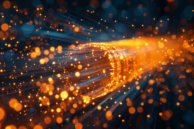Technische Fotografie von Glasfaserkabeln in einem Kommunikationsnetz, die Hochgeschwindigkeitsleitungen hervorhebt