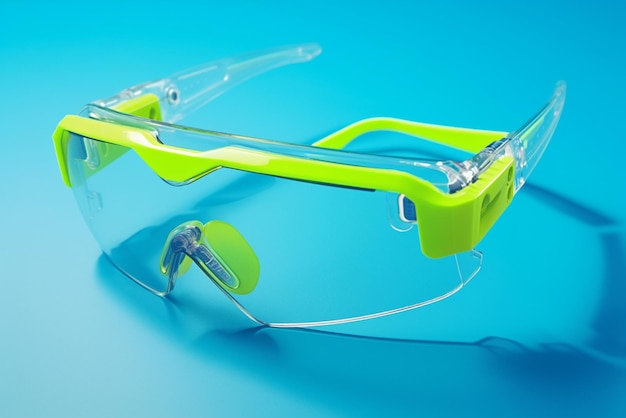 Technische Schutzausrüstung Grüne Brillen auf blauem Hintergrund