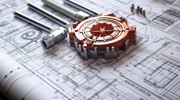 Technische Zeichnungen und Diagramme eines Ingenieurbüros