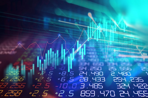 Foto technisches finanzdiagramm auf technologiezusammenfassungshintergrund