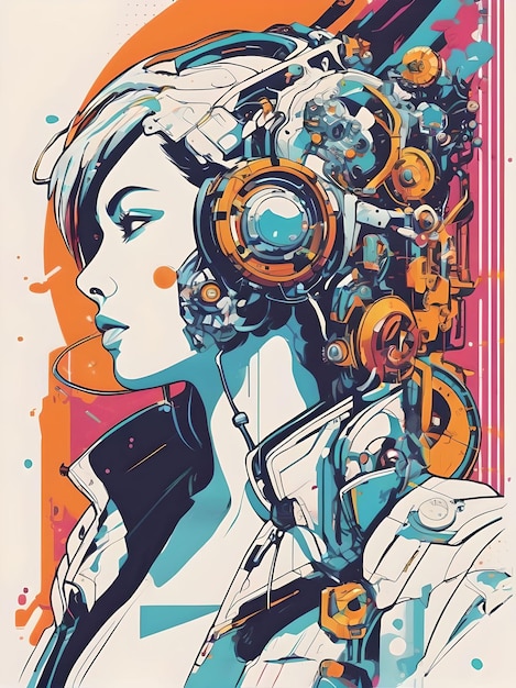 Techno Temptation Illustration eines wunderschönen Cyborgs