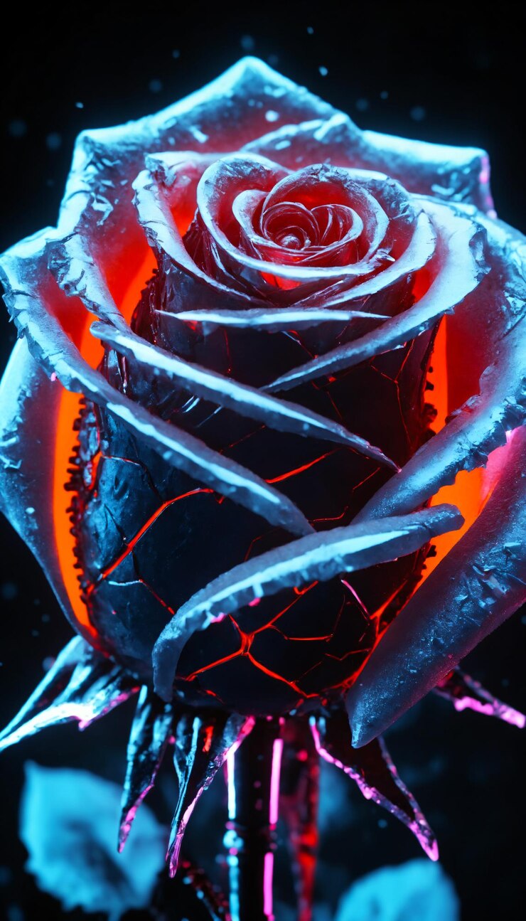 TechnoFloral Odyssey Cyberpunk Rosas congeladas en el tiempo