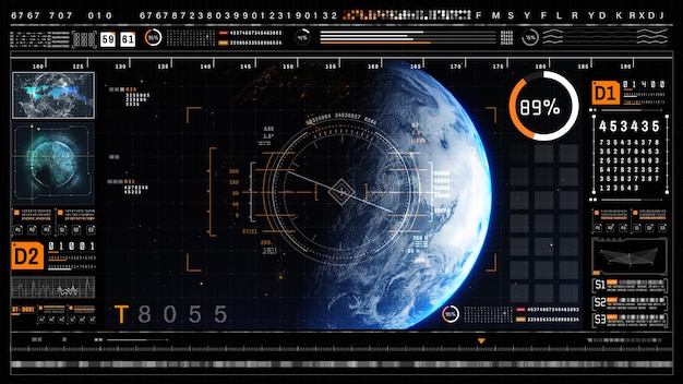 Foto technologie digitaler cyberspace und globale netzwerkverbindung tracking gps graphic dashboard headup display und futuristische benutzeroberfläche gui hintergrundkonzept x93d rendering