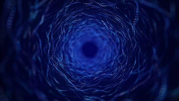 Technologie Drahtrahmenkreis-Tunnel auf blauem Hintergrund Futuristisches 3D-Wurmloch-Gitter Big Data-Visualisierung 3D-Rendering