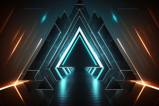 Technologie-Hintergrund Abstract Triangle Tunnel Hintergrund-Neonlichter in die digitale Technologie