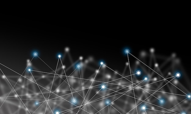 Technologie-Hintergrundkonzept Abstrakt verbundenes Liniendot-Netzwerk auf hellem Polygon schwarzem Hintergrund