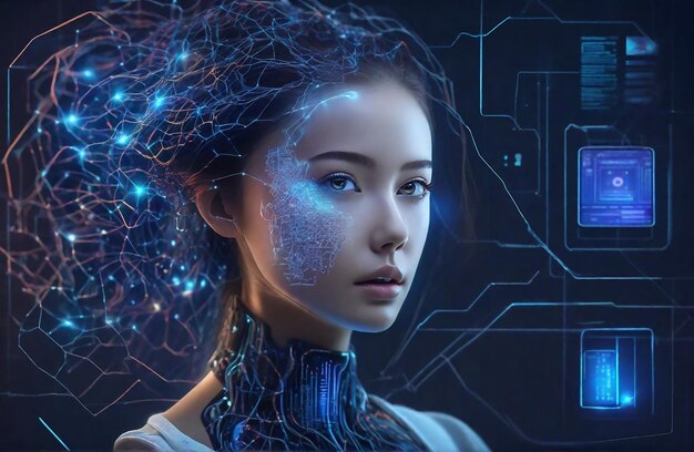 Technologie Mädchen ist ein weiblicher Körper Robot Ai generiert