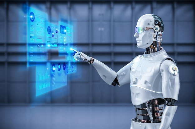 Technologieverbindung mit 3D-Rendering-Roboter für künstliche Intelligenz mit Grafikanzeige