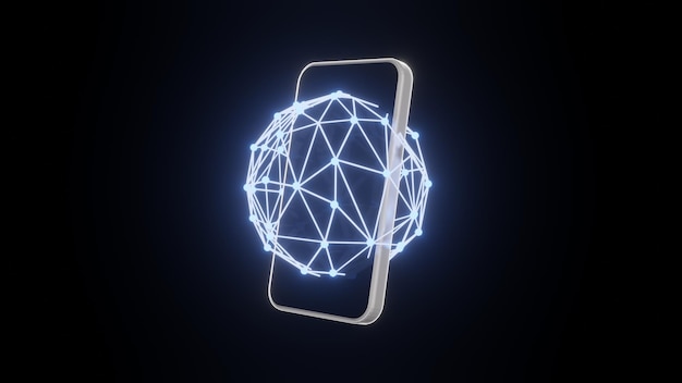 Foto technologische verbindung futuristisch auf mobilephoneremote-arbeit und das konzept der vernetzung abstrakter hintergrund konzept der netzwerk-internet-kommunikation 3d-rendering