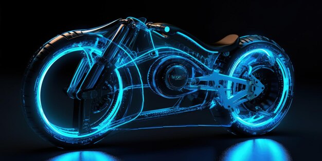 Foto technologisches motorrad mit blauen neonlichtern, futuristisches spielkonzept, generative ki