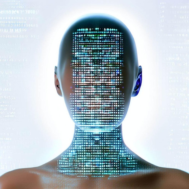 TechnoVisions O retrato realista de uma mulher com uma interface holográfica