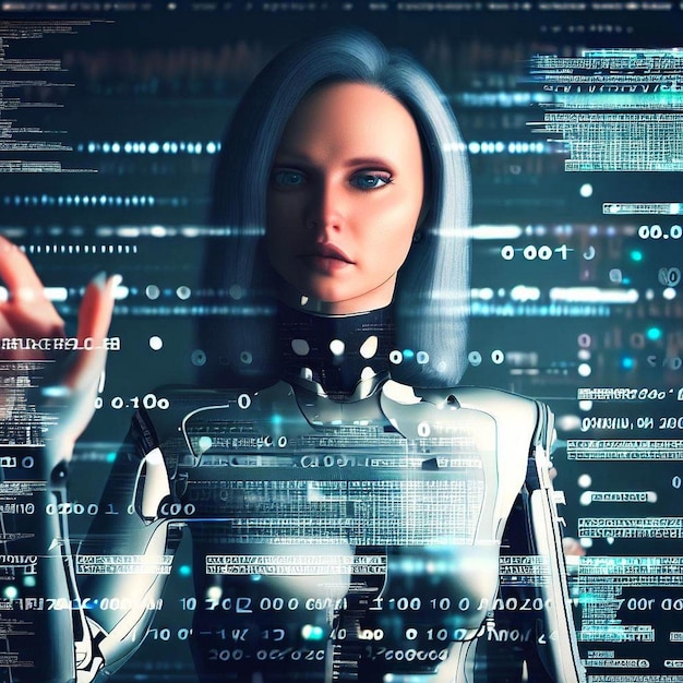 TechnoWonders Un retrato realista de una mujer trabajando con datos holográficos