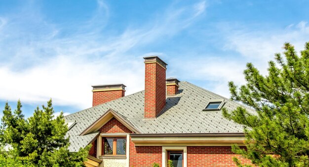 Foto el techo de la casa se está ahogando en el verde en el cielo