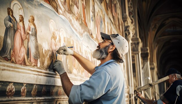 el techo de una iglesia está pintado con pinturas