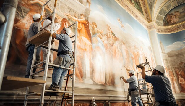 Foto el techo de una iglesia está pintado con pinturas