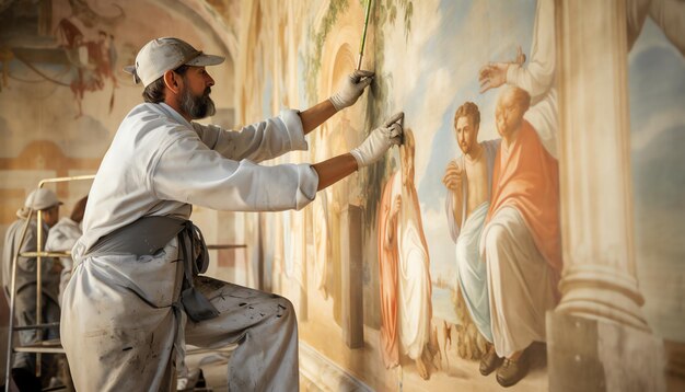 Foto el techo de una iglesia está pintado con pinturas