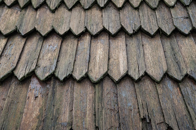 Techo de madera Filas de viejas tejas de madera mojadas Fondo vintage