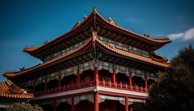 Techo de pagoda antigua majestuosa belleza de linterna de dragón generada por IA