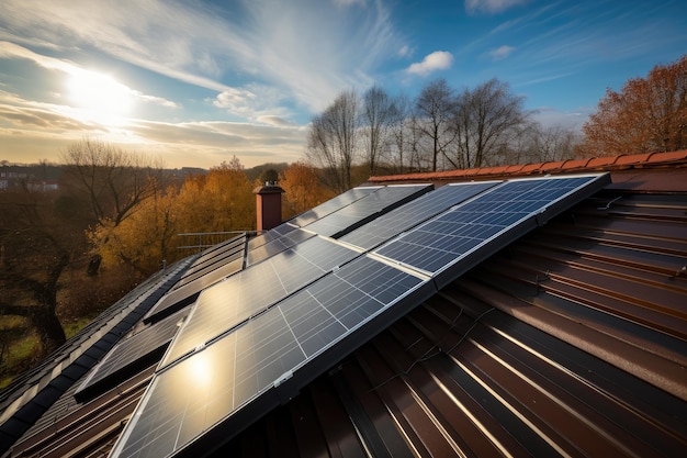 Techo con paneles solares proporcionando energía para la nueva casa
