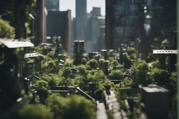 Foto un techo verde de un edificio con una fila de árboles en la parte superior.