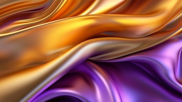 Tecido Abstract Wave Brilhante Dourado e Roxo Gradiente Generative Ai