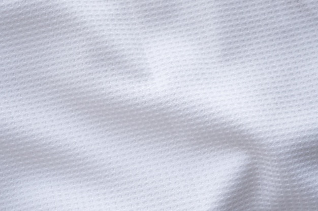 Tecido branco de roupas esportivas, camisa de futebol, jersey, textura, abstrato, fundo