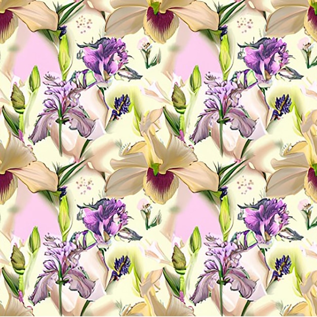 Tecido de aquarela sem costura natureza botânica padrão floral tópico textura ilustração de fundo