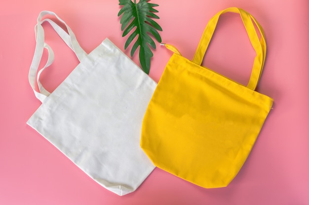 Tecido de canvas branco e amarelo de bolsas