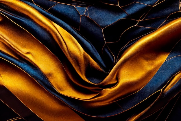 Tecido de seda azul escuro e dourado Textura de luxo para papel de parede