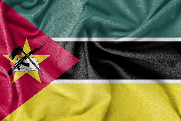 Tecido de seda realista de fundo de bandeira de país de Moçambique