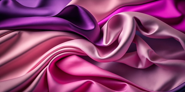 Tecido de seda rosa e roxo com um fundo desfocado suave.