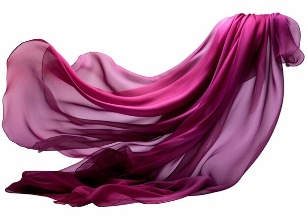 Tecido de seda roxo soprando no vento em um fundo branco generativo ai