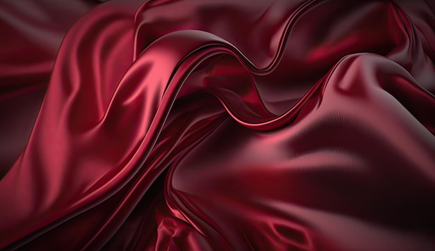 Tecido de seda vermelho com uma suave onda de luz.
