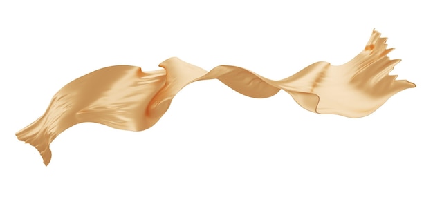 Tecido dourado voando no vento isolado no fundo branco renderização 3D