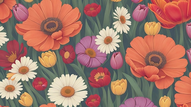 Tecido floral sem costura, natureza botânica, tecido moderno, padrão têxtil, com flores silvestres coloridas