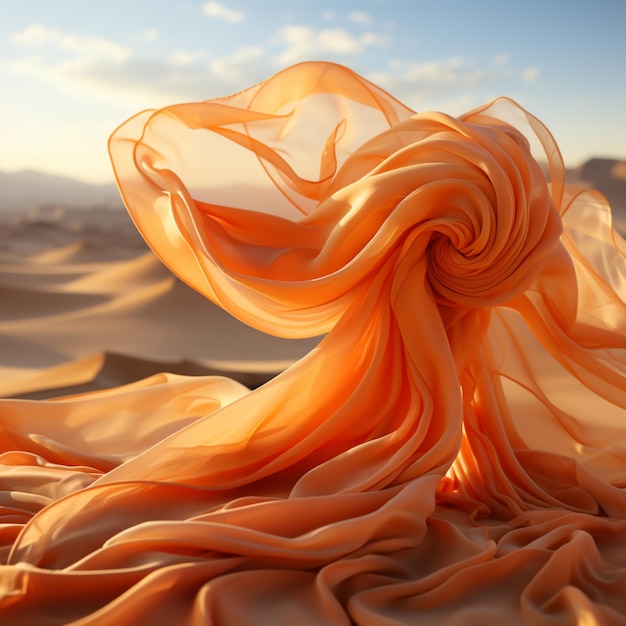 Tecido laranja soprando ao vento
