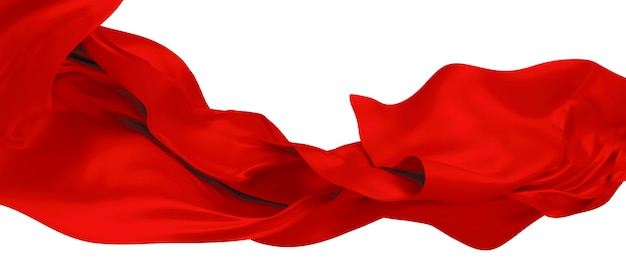 Tecido vermelho voando no vento isolado no fundo branco renderização 3D